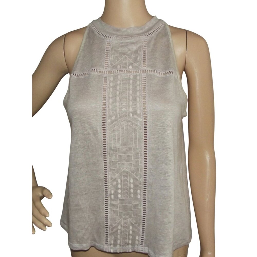 O'NEILL Tank Womens Juniors Sz Medium Caryn Linen Mock-Neck Top blush brown knit
